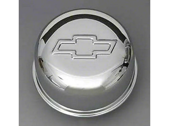 Chevelle Valve Cover Breather Cap, Push-In, Bowtie Logo, Chrome, 1964-1972