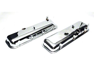 Chevelle Valve Covers, Big Block, Chrome, With Drip Rail, For Cars With Power Brake Booster, 1965-1972