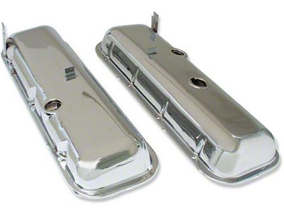 Chevelle Valve Covers, Big Block, Chrome, With Drip Rail, For Cars Without Power Brake Booster, 1965-1975