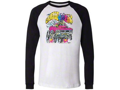 Chevelle Vintage Style Long Sleeve Baseball Style T-Shirt, Black / White