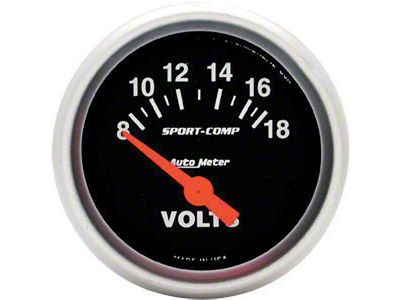 Auto Meter Sport-Comp Series 2-1/16-Inch Voltmeter Gauge; 8-18V