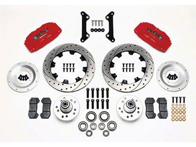 Chevelle Wilwood Front Disc Brake Kit, 6-piston Red Calipers, Drilled & Slotted Rotors, 1973-1977