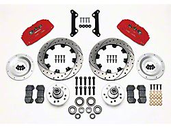 Chevelle Wilwood Front Disc Brake Kit, 6-piston Red Calipers, Drilled & Slotted Rotors, 1973-1977