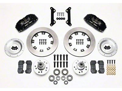 Chevelle Wilwood Front Disc Brake Kit, 6-piston Black Calipers, Plain Rotors, 1973-1977