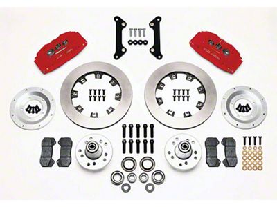 Chevelle Wilwood Front Disc Brake Kit, 6-piston Red Calipers, Plain Rotors, 1973-1977