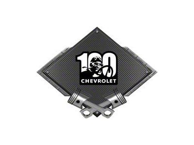 Chevrolet 100 Years Driver Metal Sign, Black Carbon Fiber, Crossed Pistons, 25 X 19
