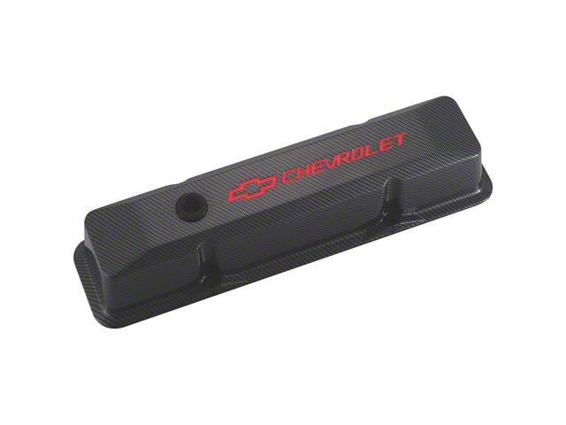 Chevrolet and Bowtie Emblem Die-Cast Valve Covers, Recessed Red, Carbon-Style