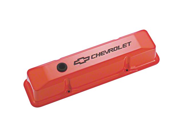 Chevrolet Bowtie Emblem Die-Cast Valve Covers, Recessed Emblem, Orange