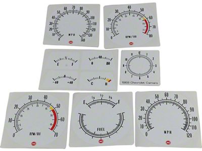 Chevrolet Camaro White Face Gauges Overlay, 1969