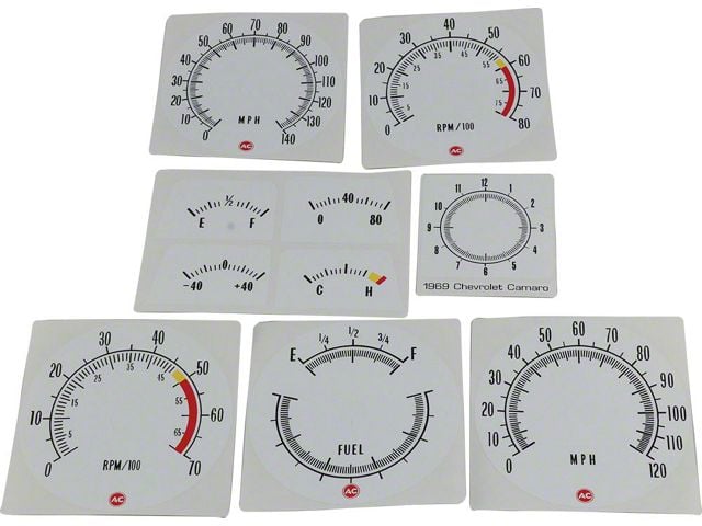 Chevrolet Camaro White Face Gauges Overlay, 1969