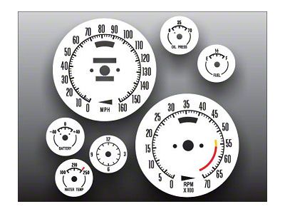 Chevrolet Corvette Big Block Tach White Face Gauge Overlay, 1968..1974