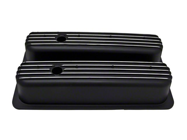 Chevy 5.0L & 5.7L Center Bolt Tall Valve Covers, Polished, Black Finned