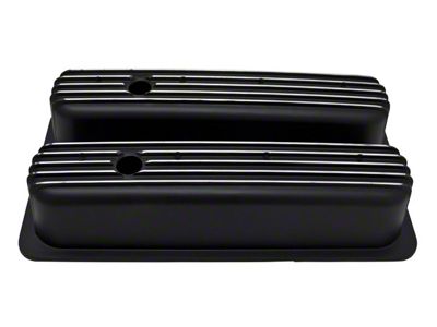Chevy 5.0L & 5.7L Center Bolt Tall Valve Covers, Polished, Black Finned