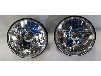 Chevy 5 3/4 Inch Round White Diamond Rat Rod Headlights With Single Color LED Halo, 1958-1976