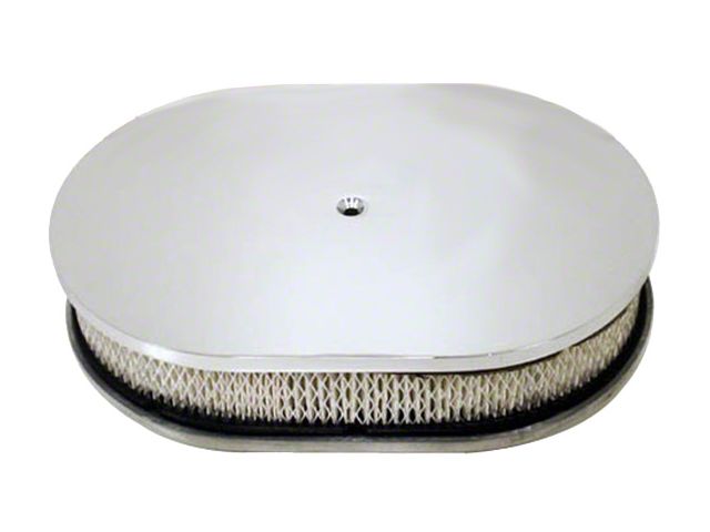 Chevy Air Cleaner, Oval Smooth Chrome Aluminum, 12