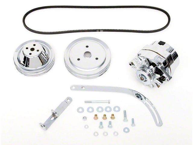 Chevy Alternator Conversion Kit, Small Block, Double GroovePulleys, For Cars With Short Water Pump & Stock Exhaust Manifolds, 1955-1957
