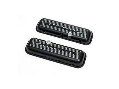 Chevy Aluminum Valve Covers, Black Powder Coated, With Chevrolet Script, Big Block, 1955-1957