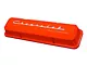 Chevy Aluminum Valve Covers, Orange Powder Coated, With Chevrolet Script, Small Block, 1955-1957