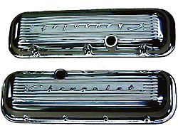 Chevy Aluminum Valve Covers, Polished, With Chevrolet Script, Big Block, 1955-1957