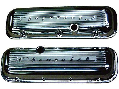 Chevy Aluminum Valve Covers, Polished, With Chevrolet Script, Big Block, 1955-1957