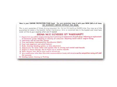 Chevy And GMC Truck Glove Box Warranty Card, 1965-1969