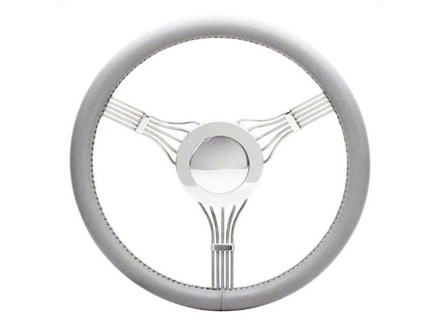 Chevy Banjo Steering Wheel With Horn Button - Light Grey, Flaming River 1949-1954