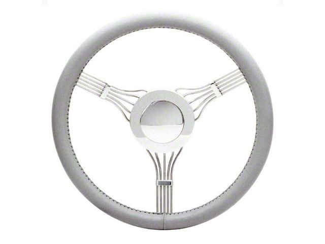 Chevy Banjo Steering Wheel With Horn Button - Light Grey, Flaming River 1958-1985
