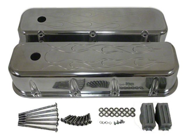 Chevy Big Block Valve Covers, Flamed Polished Aluminum, 1965-1995