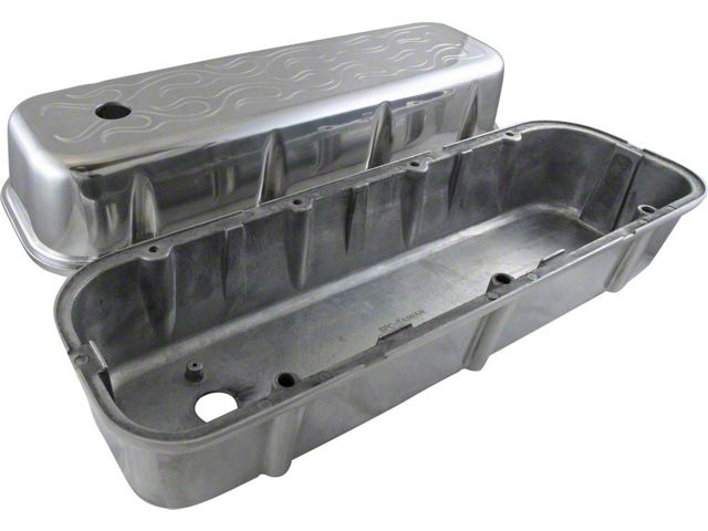 Chevy Big Block Valve Covers, Flamed Polished Aluminum, 1965-1995