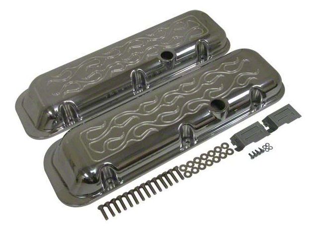 Chevy Big Block Valve Covers, OE Style Flamed Polished Aluminum, 1965-1995