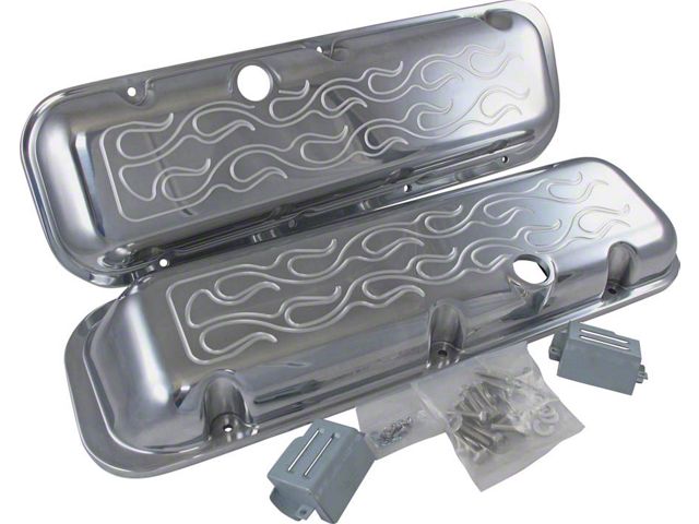 Chevy Big Block Valve Covers, OE Style Flamed Polished Aluminum, 1965-1995