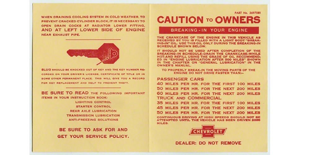 Ecklers BreakIn Instructions Sheet,5564