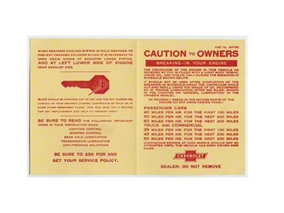 Chevy Break-In Instructions Sheet, 1955-1957