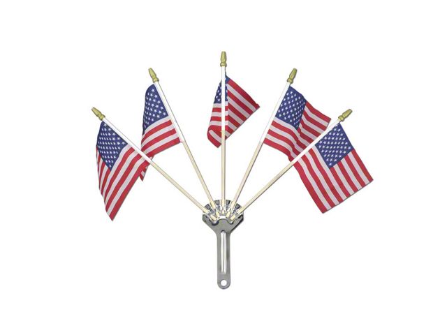 Chevy Chrome Flag Holder, With Five American Flags, 1955-1957