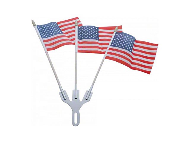 Chevy Chrome Flag Holder, With Three American Flags, 1955-1957
