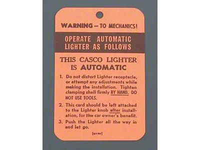 Chevy Cigarette Lighter Instruction Tag, 1955-1957