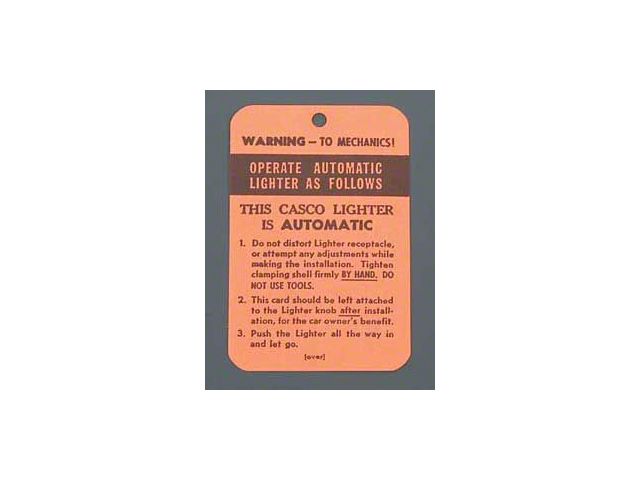 Chevy Cigarette Lighter Instruction Tag, 1955-1957