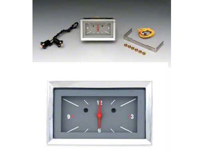 Chevy Classic Instruments Clock, With Gray Face & White Numbers & Red Needles, 1957