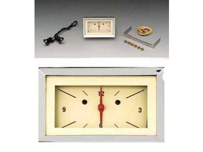 Chevy Classic Instruments Clock, With Tan Face & Brown Numbers, Red Needles, 1957