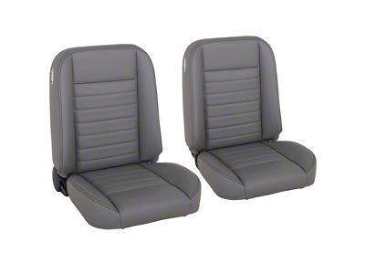 Cruiser Collection Classic Bucket Seats with Seat Mounting Brackets; Medium Earth Grey Vinyl with Black Stitching (59-60 Impala 2-Door Hardtop)
