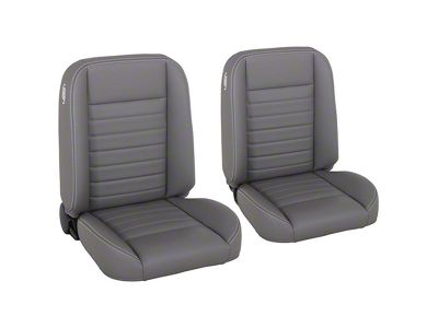 Cruiser Collection Classic Bucket Seats with Seat Mounting Brackets; Medium Earth Grey Vinyl with White Stitching (59-60 Impala 2-Door Hardtop)