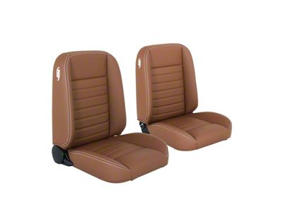 Cruiser Collection Classic Bucket Seats with Seat Mounting Brackets; Saddle Brown Vinyl with White Stitching (59-60 Impala 2-Door Hardtop)