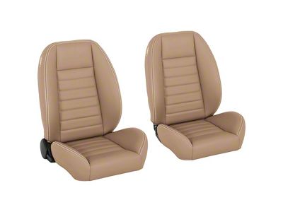 Cruiser Collection Low Back Bucket Seats with Seat Mounting Brackets; Baja Tan Salerno Vinyl with White Stitching (59-60 Impala 2-Door Hardtop)