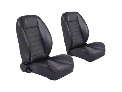Cruiser Collection Low Back Bucket Seats with Seat Mounting Brackets; Black Madrid Vinyl with Red Stitching (59-60 Impala 2-Door Hardtop)