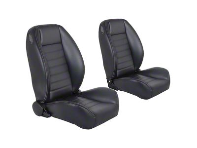 Cruiser Collection Low Back Bucket Seats with Seat Mounting Brackets; Black Madrid Vinyl with White Stitching (59-60 Impala 2-Door Hardtop)