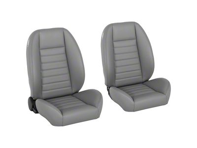 Cruiser Collection Low Back Bucket Seats with Seat Mounting Brackets; Medium Earth Grey Vinyl with Grey Stitching (59-60 Impala 2-Door Hardtop)