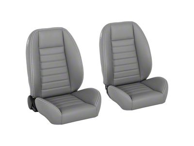 Cruiser Collection Low Back Bucket Seats with Seat Mounting Brackets; Medium Earth Grey Vinyl with White Stitching (59-60 Impala 2-Door Hardtop)