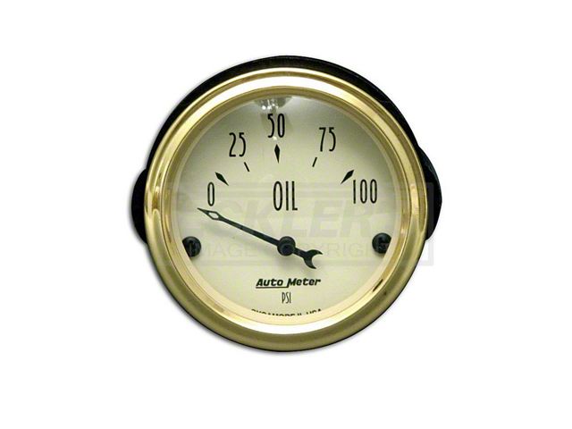 Chevy Custom Oil Pressure Gauge, Beige Face, With Black Needle, AutoMeter, 1955-1957