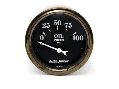 Auto Meter Old Tyme Black Series 2-1/16-Inch Oil Pressure Gauge; 0-100 PSI