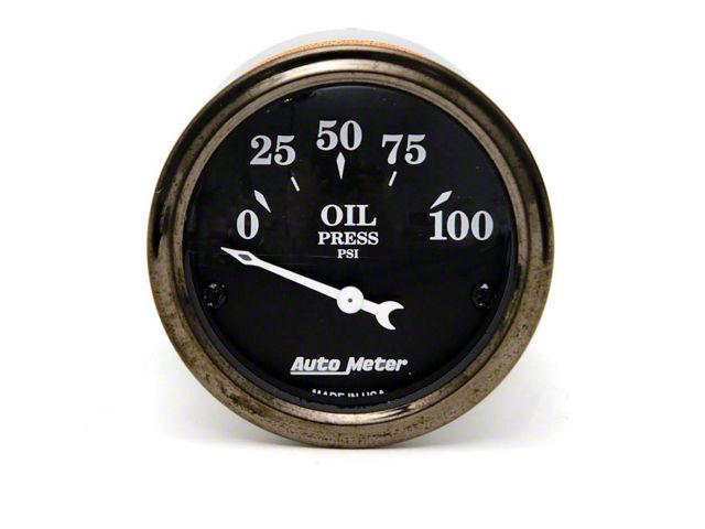 Chevy Custom Oil Pressure Gauge, Black Face, With White Vintage Needle, AutoMeter, 1955-1957